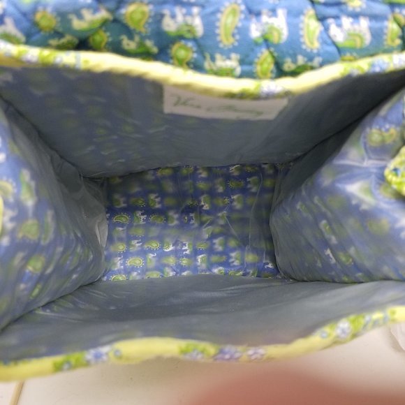 Vera Bradley bag lime green with blue‎ floral quilted lunch sack - Picture 9 of 10